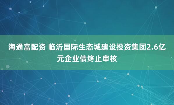 海通富配资 临沂国际生态城建设投资集团2.6亿元企业债终止审核